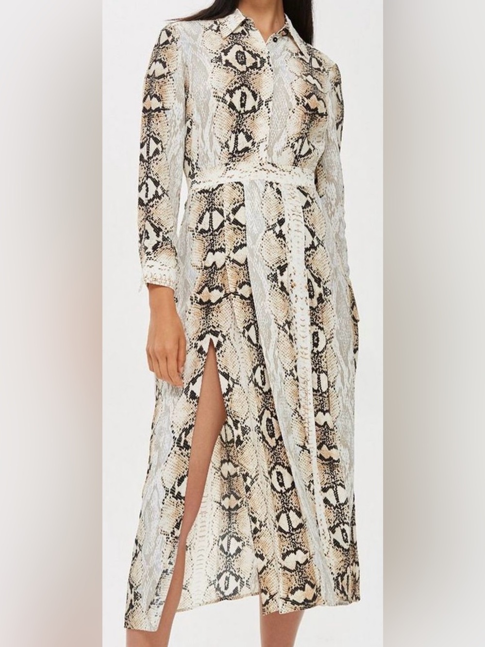 Topshop Snake Print Pleated Midi Shirt Dress Size 10